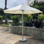 Premium Center Pole Outdoor Umbrella – Full Aluminium Frame, Waterproof Fabric, 40KG Marble Base – White | 950 AED