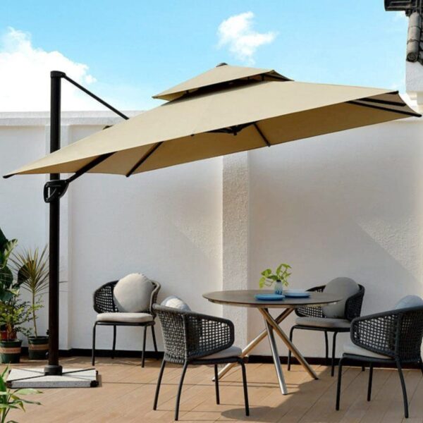 3m × 3m Cantilever Umbrella – Full Aluminium Frame, Waterproof Fabric, 80KG Marble Base – 1100 AED
